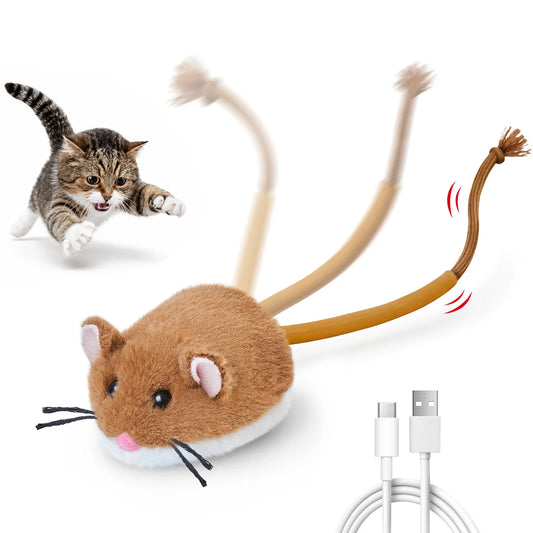 Potaroma Plush Mouse Interactive Rolling Cat Toy - Automatic Motion-Activated Electric Device, Rechargeable, Enhances Indoor Play for Cats and Kittens