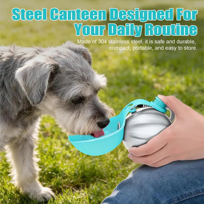 Lumikata 2-in-1 Portable Dog Water Bottle with Silicone Foldable Bowl - 10 oz Stainless Steel, Leak-Proof Design for Small Dogs